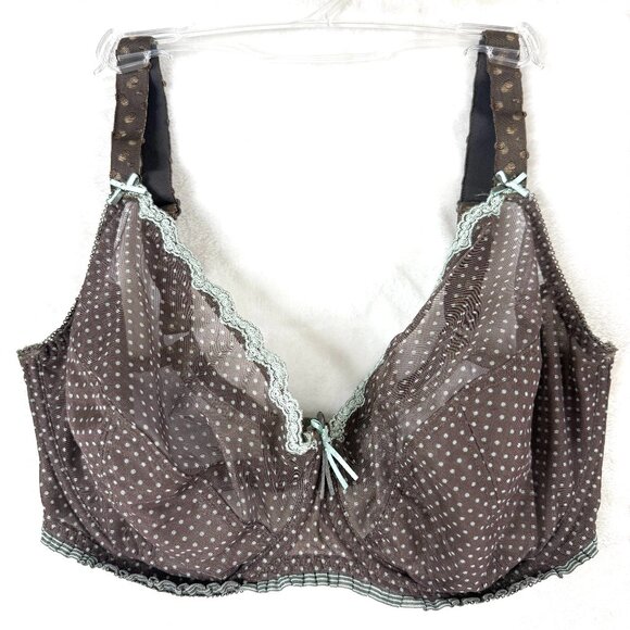 FREYA Mesh Sheer Polka Dot Lace Trim Underwire Plunge Bra Womens 34G AA3221 - Picture 1 of 4